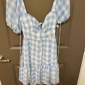 Gingham Blue and White Flowy Tie Back Dress